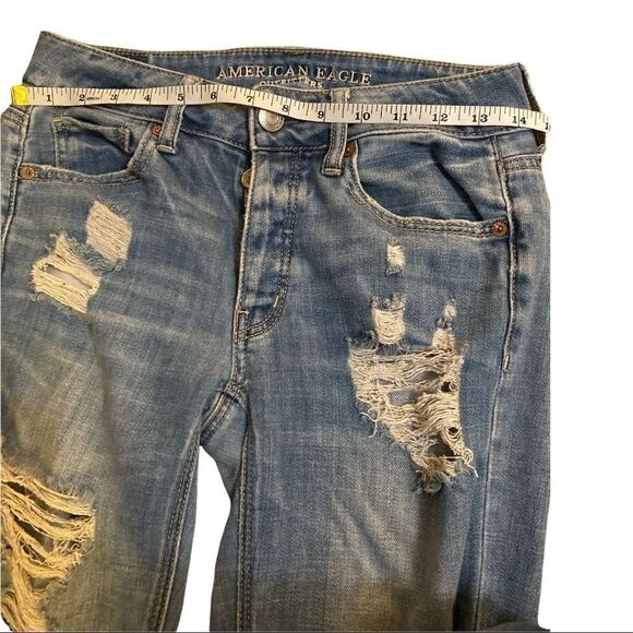 American Eagle | High Rise Tomgirl Distressed Skinny Jeans | 00 - Picture 3 of 5